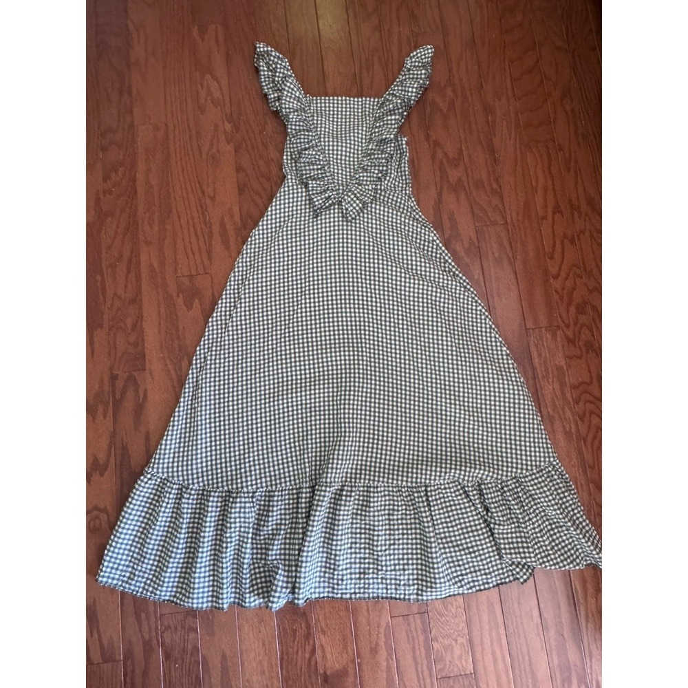 Italian Black White Gingham Maxi Dress Cottagecore Prairie Ruffle Cotton Blend